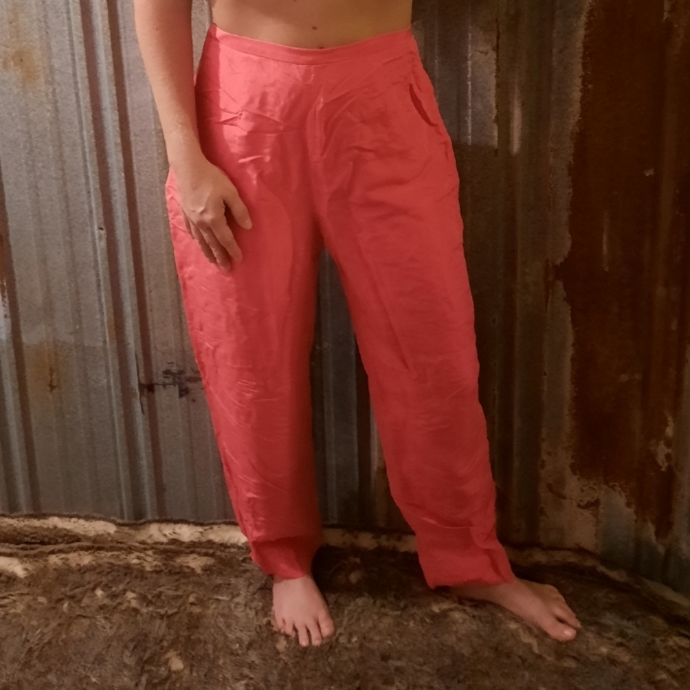 VINTAGE 60's Silk High Waisted Pleated Pants - Picture 4 of 15